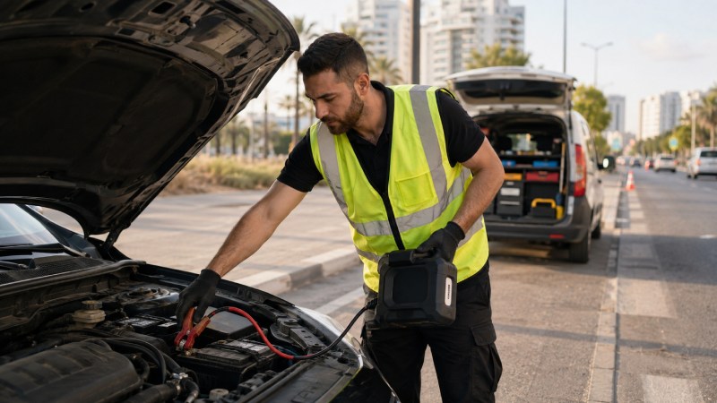התנעת רכב עם בוסטר 24/6 בתשלום מגדרה עד חדרה, כולל חניוני נתב״ג,התנעה עם בוסטר - שירות בתשלום